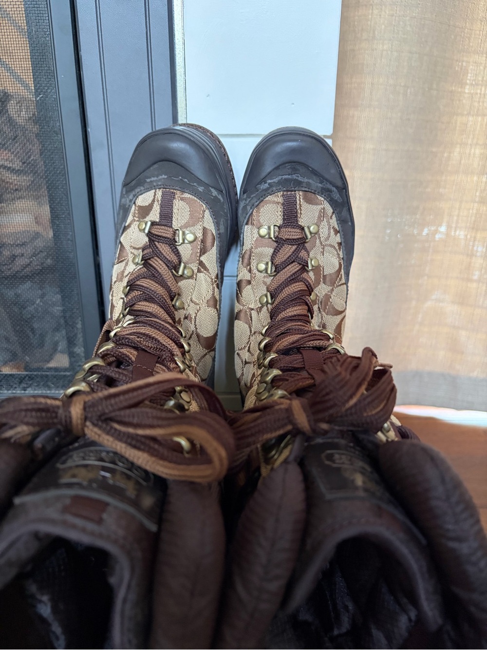 Coach Brown Signature Pattern Lace-Up Winter Boots - Picture 4 of 5